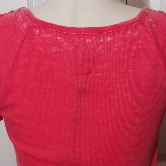 NEW Chaser Ribbed Cotton Blend Top Cut-out Shoulders Watermelon Pink L - Picture 5 of 12